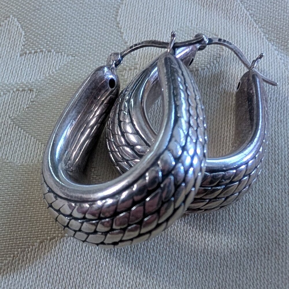 Sterling Silver textured oval hoops Byzantine Indonesian Bali